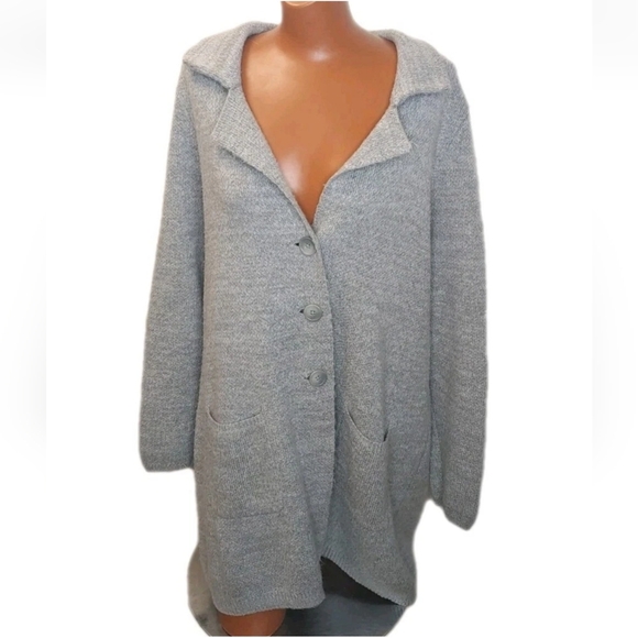 Torrid Sweater Coat Woman Plus Sz 2X Gray Knit Notch Collar Button Pockets Read - Picture 4 of 12